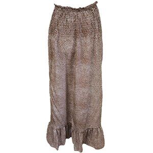 Silk Maxi Skirt Small Brown Print Ruffle Prairie Hem by What Comes Around Goes A